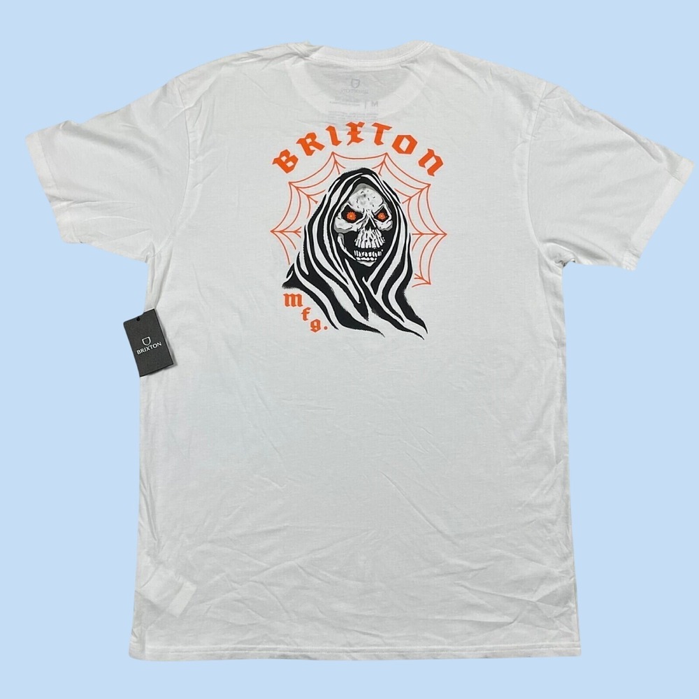 NWT Brixton Reaper SS Tee White Mens M Skate Skull Spiderweb Graphic T-Shirt